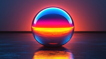 Canvas Print - Chromatic orb reflects sunset, dark surface.