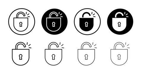 Wall Mural - Unlock icon black and white vector sign