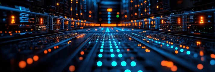 Close-up of a computer network structure with intricate details in blue hues