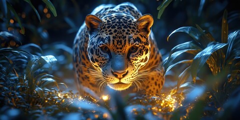 Wall Mural - Majestic Jaguar in the Night: A Digital Masterpiece