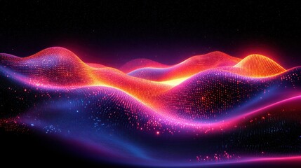 Neon energy waves flow dark space; digital art