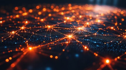 Global network connection, digital data flow, glowing nodes, dark background, technology concept