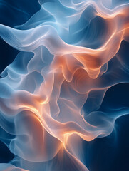 Sticker - Abstract Flow: An abstract artwork featuring ethereal swirls of blue and orange smoke-like forms against a dark backdrop. The image evokes a sense of fluidity, movement, and ethereal beauty.