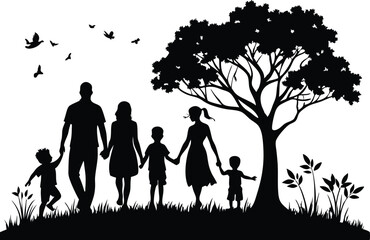 Wall Mural - Happy Family Silhouette