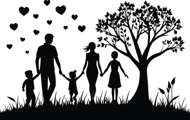 Wall Mural - Family Under a Tree Silhouette