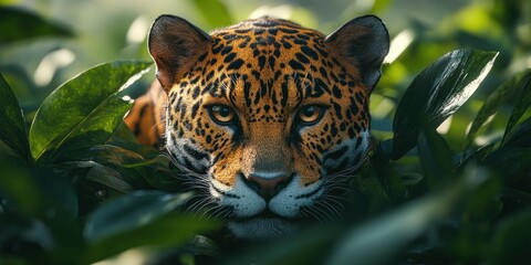 Wall Mural - Majestic Jaguar Hidden in Lush Rainforest