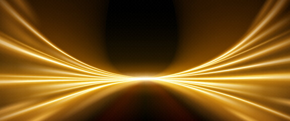 Wall Mural - golden speed light lines - bright rays creating dynamic tunnel effect on transparent background. shi