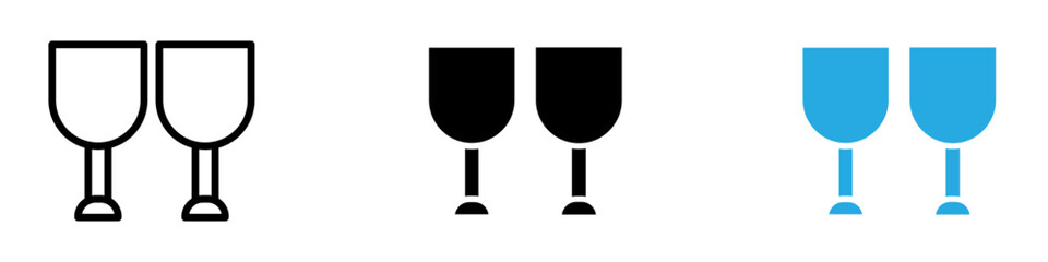 Wall Mural - Champagne glasses icon black white vector outline