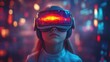 © afif - Child exploring VR world, futuristic city backdrop