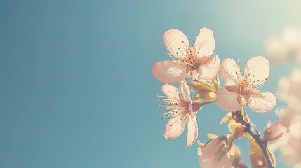 Wall Mural - Spring blossoms against a clear blue sky, perfect for seasonal greeting cards or website banners