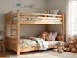 © Tin - A children's wooden bunk bed with colorful bedding and cuddly teddy bears, creating a cozy and playful atmosphere in a child’s bedroom. Perfect for a playful and comfortable space