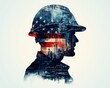 © Thanaseth - Patriotic Labor Day design with double exposure of a construction worker and the American flag, symbolizing blue collar strength and resilience