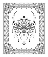 Wall Mural - frame in eastern tradition with lotus. stylized with henna tattoos decorative pattern for decorating
