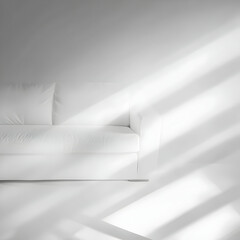 Wall Mural - White Sofa in a White Room with Sunlight Streaming Through the Window