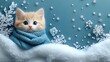 © Sarawut - Papercut design of a kitten in a soft scarf sitting on a snow-covered branch