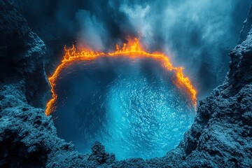 Wall Mural - Lava meets ocean; fiery ring of blue.