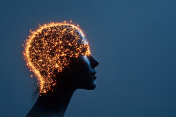 Wall Mural - silhouette of a person's head with a network of glowing lines and dots representing artificial intelligence