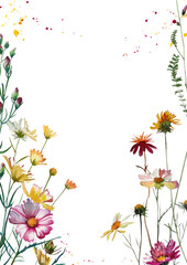 Wall Mural - PNG Tiny wildflowers frame background watercolor texture.