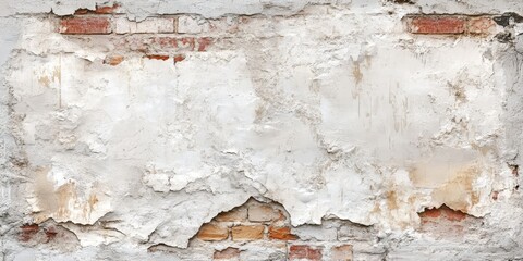 Poster - Grungy plaster texture on a painted brick wall creates a visually striking horizontal background. The painted brick wall features a damaged grungy plaster that adds character and depth.