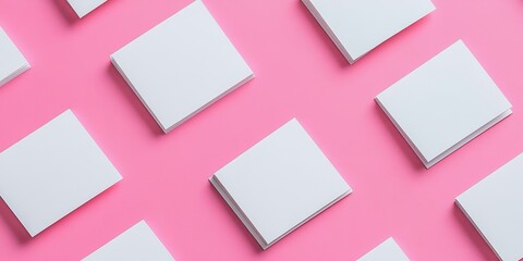 Poster - Blank white business cards displayed on a pink background create an ideal mockup for branding identity. This template is perfect for graphic designers showcasing their portfolios from a top view.