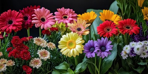 Aufkleber - A vibrant collection of flowers showcasing beautiful colors including red, pink, yellow, green, purple, white, and blue. These beautiful flowers display a mature and stunning variety.