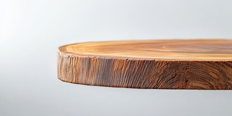 Fototapete - Wooden table set against a white background featuring a subtle vignette effect, highlighting the texture and craftsmanship of the wooden table in an elegant presentation.
