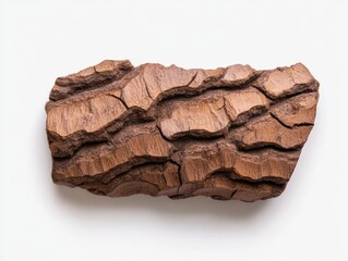 Wall Mural - piece of textured brown tree bark isolated on white background