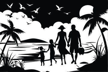 Wall Mural - black Silhouette family walking vector