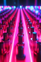 Wall Mural - a row of bottles with a neon pink background