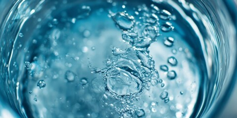 Poster - A glass of water with bubbles in it. The bubbles are small and scattered throughout the water. The water is clear and he is at room temperature