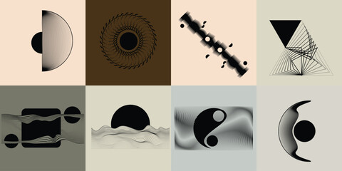 Wall Mural - art composition with lines in circle and semi circle shapes .modern art design .neutral color stripe
