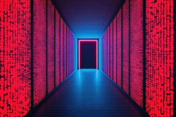 Wall Mural - dynamic neon corridor futuristic space digital art abstract environment wide angle view technology c