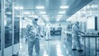 © keshia - A modern semiconductor fabrication cleanroom with engineers in cleanroom suits working on microchip production under sterile conditions, Semiconductor cleanroom scene, Hi-tech manufacturing style