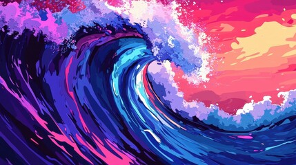 Wall Mural - Vibrant Abstract Painting Of A Powerful Ocean Wave