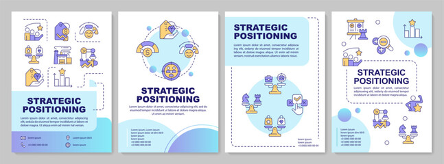 Strategic positioning blue circle brochure template. Differentiating business from competition. Leaflet design with linear icons. Editable 4 vector layouts. Arial-Bold, Myriad Pro-Regular fonts used