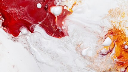 Poster - Dynamic Red and White Abstract Paint Swirl with Textured Details and Vivid Color Contrast : Generative AI