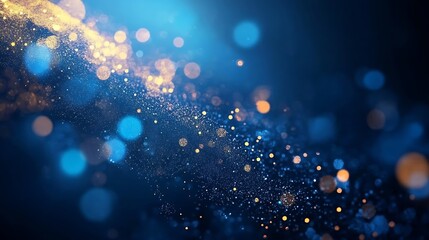 Poster - Vibrant Golden Blue Abstract Glitter Lights Bokeh Background : Generative AI
