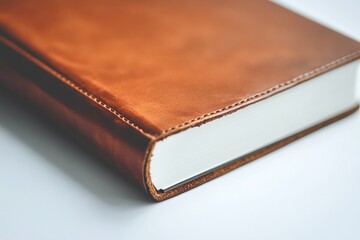 Wall Mural - a leather bound book with a white spine and a brown cover. the book is open to the middle of the pag