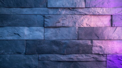 Poster - Textured Gray Stone Wall with Purple Lighting Ambiance in Modern Design : Generative AI