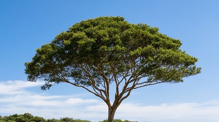 Poster - Lush Green Tree Extending Against Clear Blue Skies in Serene Natural Landscape : Generative AI