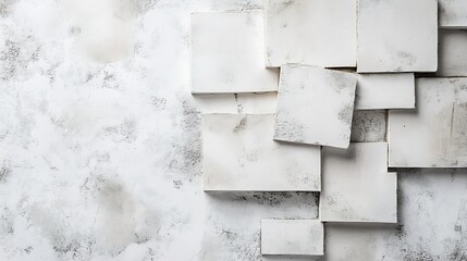 Aufkleber - White Abstract Textured Plaster Art with Geometric Squares Layered Design : Generative AI