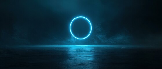 Wall Mural - glowing circle over dark water. ai.