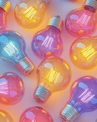 Canvas Print - Colorful light bulbs glowing. AI.