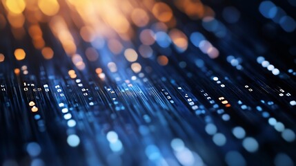 Fototapete - Futuristic Digital Data Stream with Blue and Orange Bokeh Abstract Background : Generative AI