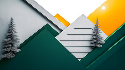 Wall Mural - a multi-layered background featuring shades of green, gray, and yellow creates an impression of dept