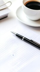Wall Mural - a pen is sitting on a sheet of paper with a cup of coffee next to it. the scene suggests a moment of
