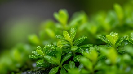 Poster - Macro Shot of Dew Covered Green Leaves Creating Fresh and Lush Natural Texture : Generative AI