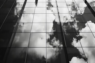 Sticker - Asymmetrical Metallic Facade Reflecting Clouds in Natural Light