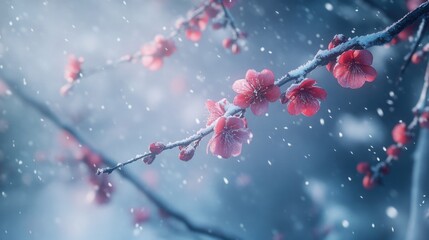 Canvas Print - Tree Branch with Red Flowers