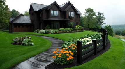 Wall Mural - a beautiful home with a garden and a pathway